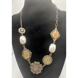 Kelly Rae Roberts "Blessed" Mixed Media Brass‎ Necklace 17–18" Vintage Style
